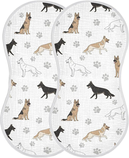 Qinllo 2 Pack Muslin Burp Cloths German Dogs Paw White Cotton Baby Burp Cloths Ultra Absorbent Soft Thick Burping Cloth for Newborn Babies 22x11 Inch