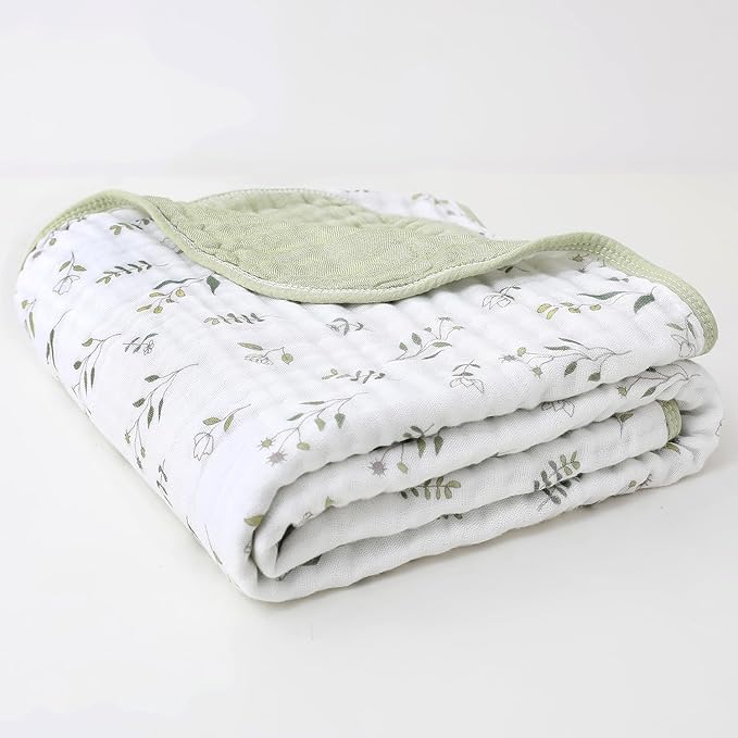 Ultra Soft Muslin Baby Blanket Pack of 2 Cotton Swaddles Bed Blankets Super Soft Lightweight for Babies and Toddlers Boys Newborn 42 x 42 inches Floral (Green and Coffee)