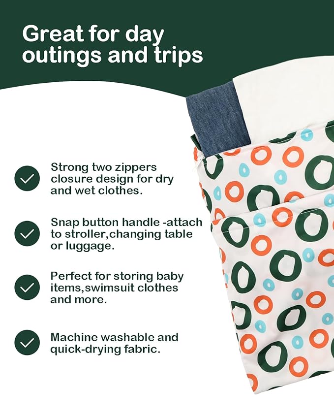 ALVABABY 3pcs Cloth Diaper Wet Dry Bags Waterproof Reusable with Two Zippered Pockets Travel Beach Pool Daycare Soiled Baby Items Yoga Gym Bag for Swimsuits or Wet Clothes 3L-ZM35