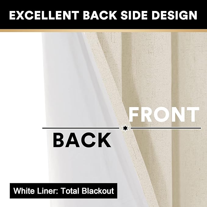 PrinceDeco 100% Blackout Curtains Black Out Curtains for Sliding Glass Doors Extra Wide Blackout Curtains Folding Door Curtain Sliding Glass Door Curtain,100X96 Curtains, Bleached Sand