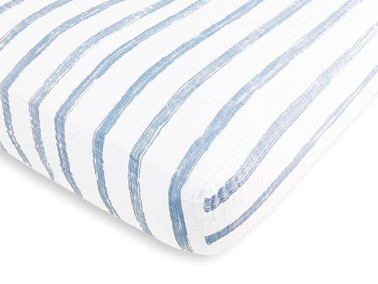 Amazing Baby Cotton Muslin Fitted Crib Sheet, Brushstroke, Denim