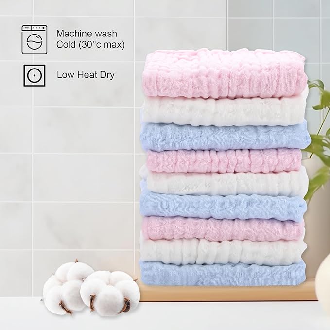 Arnzion 10 Pack Muslin Burp Cloths - 17"x9" 6-Layer 100% Cotton - Ultra Soft & Super Absorbent for Baby Spit Up & Drool - Gentle Burping Cloths for Newborn Boys & Girls, Essential Baby Items