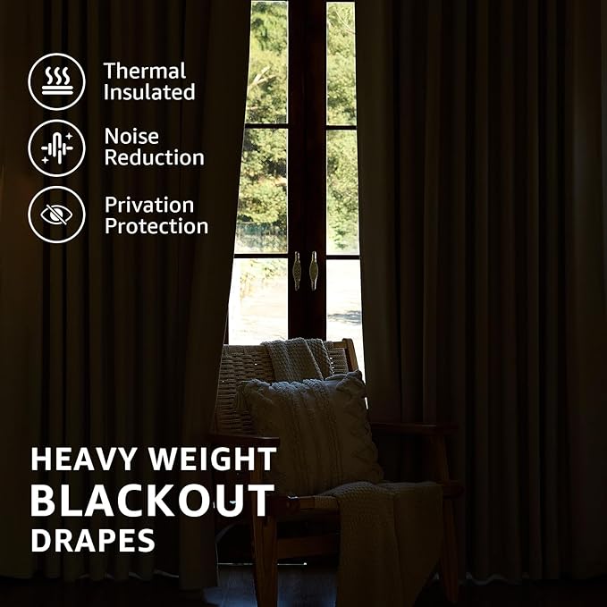 jinchan Chenille Blackout Curtains 84 Inches Long 2 Panels Beige Thermal Insulated Curtains for Bedroom Living Room Triple-Weave Noise Reducing Drapes Back Tab Full Privacy Window Curtains 50x84 Inch