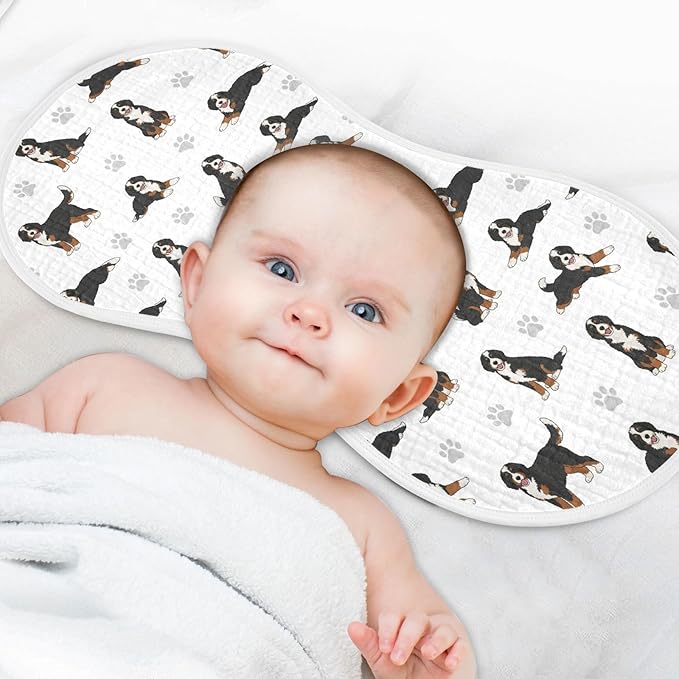 Qinllo 4 Pack Muslin Burp Cloths Bernedoodle Dogs White Cotton Baby Burp Cloths Ultra Absorbent and Soft Burping Cloth for Newborn Must Haves 22x11 Inch