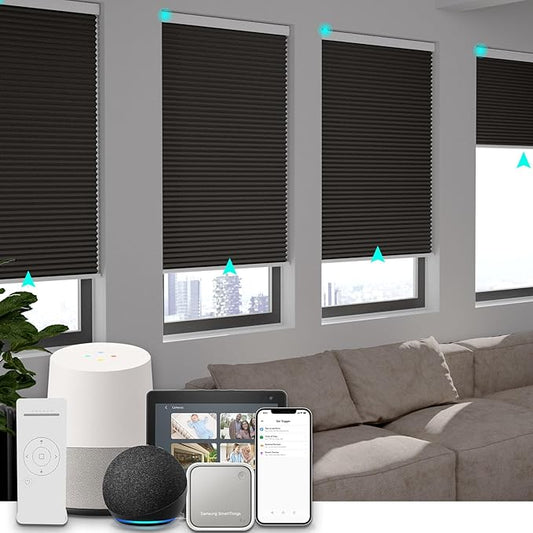Changshade Motorized Cellular Shades with Remote Control Smart Blinds Compatible with Alexa, Google Home, Smarthings, Custom Size Electronic Automatic Shades for Indoor Windows Doors, Blackout, Taupe