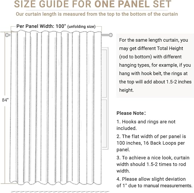 100% Blackout Shield Linen Blackout Curtains for Bedroom 96 Inches Long, Back Tab/Rod Pocket Living Room Drapes, Thermal Insulated Blackout Curtains 1 Panel Set, 100" W x 96" L, Cream