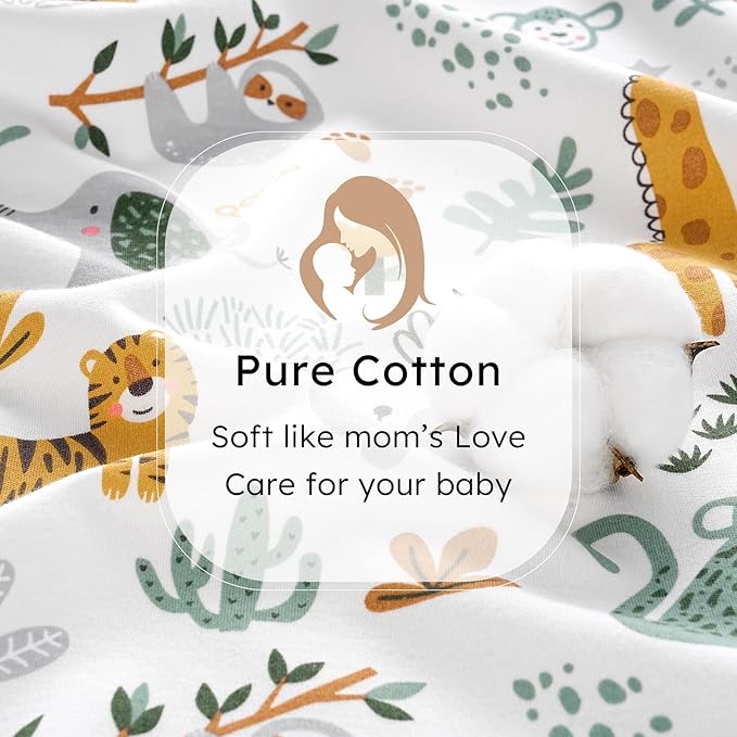 FIEMOL Baby Sleep Sack 18-24 months, 100% Cotton Sleeping Sack for Newborn and Infant, 3 Pack Baby Wearable Blanket for Boy and Girl, 0.5 Tog Lightweight Double Zipper Sleep Bag Green Brown Giraffe