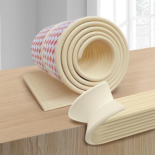 W Wide Edge Protector Strip Extra Thick Baby Proofing Bumper Guard with Strong Adhesive Child Safety for Table Desk Bed Cabinet Furniture in Home and Nursery (Beige White)