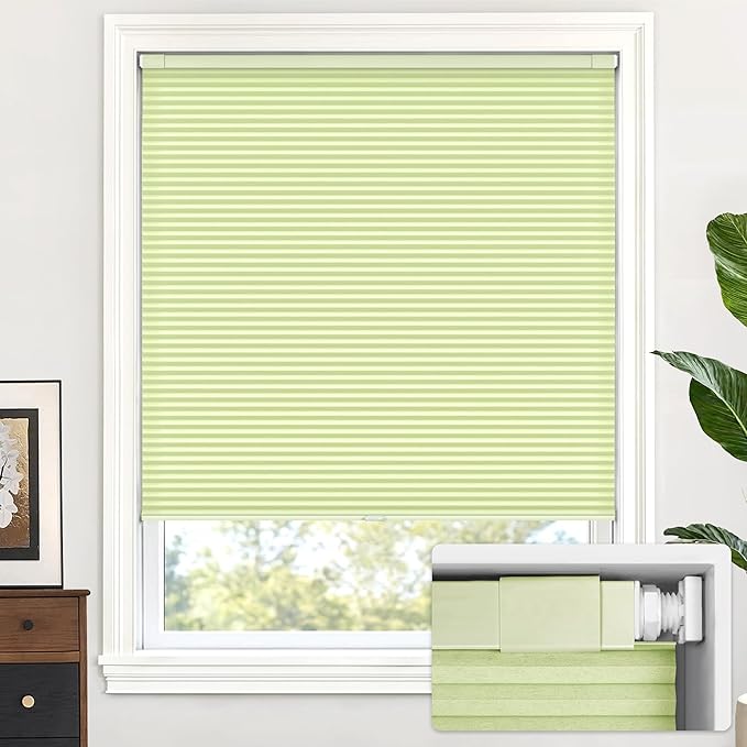 LazBlinds Cordless Cellular Shades, No Tools No Drill Light Filtering Honeycomb Shades Pleated Blinds for Windows, 20'' W x 64'' H, Green