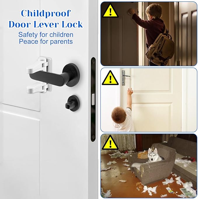 2 Pack Child Proof Door Lock, Door Handle Baby Proof Doors Locks for Kids Safety Child Doors Knob Covers Lever Lock with Adhesive Backing Prevents Toddlers from Opening White
