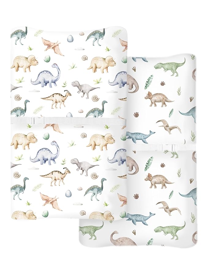 Changing Pad Cover for Baby Boys Girls 2 Pack, Fits Standard 32”×16” Changing Table Pads, Silky Breathable Stretch Knit, Machine Washable (Dino Pals)
