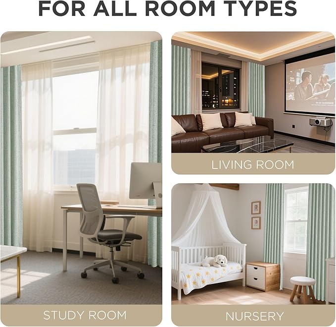 Joydeco Linen Blackout Curtains for Bedroom - 100% Light Blocking 1 Panels, Sage Green Drapes 100" W x 120" L, Thermal Insulated Room Darkening Curtains for Living Room, Rod Pocket & Back Tabs