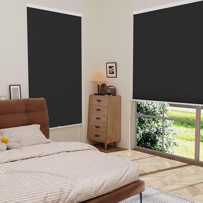 MYshade Cordless Blackout Cellular Shades for Windows, Honeycomb Window Shades with Thermal Insulation, Child & Pet Safe Room Darkening Shade, Easy Install,25" W x 64" H, Black