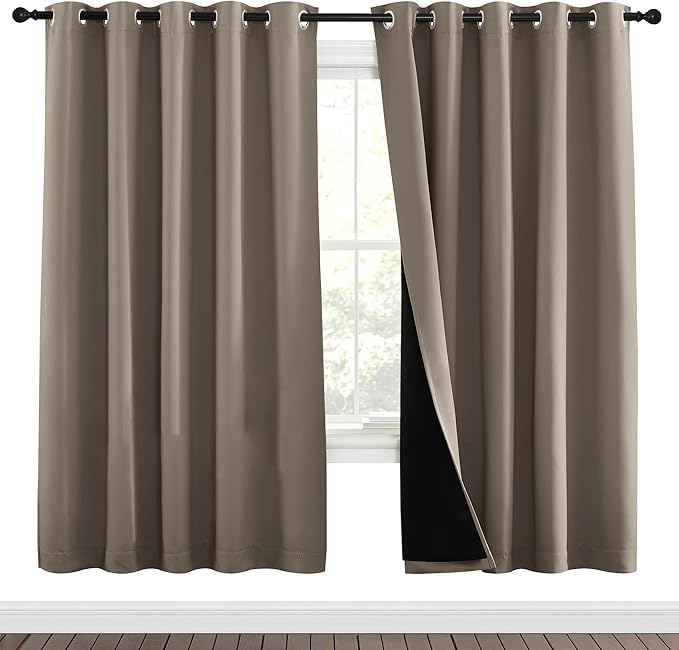 NICETOWN Taupe Full Shade Curtain Panels, Pair of Energy Smart & Noise Blocking Out Blackout Drapes for Dining Room Window, Thermal Insulated Guest Room Lined Window Dressing(Taupe, 70 x 72 inch)