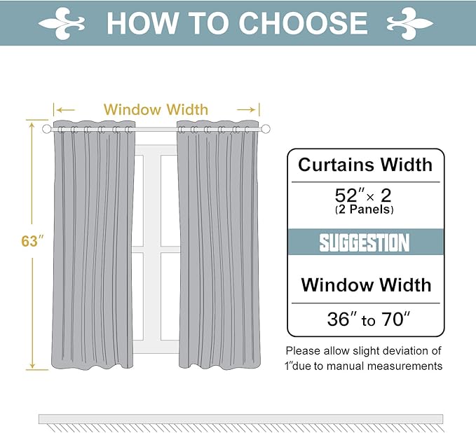 ChrisDowa 100% Blackout Curtains for Bedroom with Black Liner, 2 Thick Layers Total Blackout Thermal Insulated Grommet Window Curtains 63 Inch Length 2 Panels Set (Light Grey, 52 x 63 Inch)