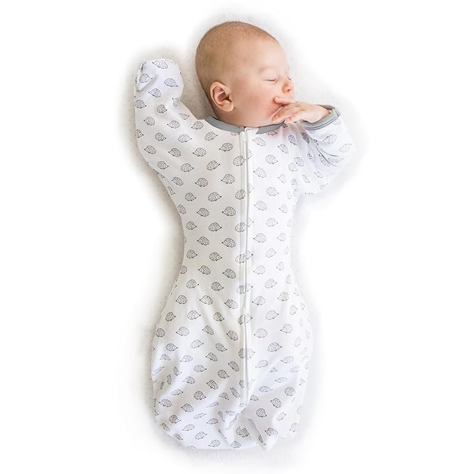 SwaddleDesigns Transitional Swaddle Sack, Arms Up Half-Length Sleeves & Mitten Cuffs, Swaddle for Newborn Transition to Baby Sleep Sack Wearable Blanket, Large, 6-9 Month, 21-24 lb, Tiny Hedgehogs