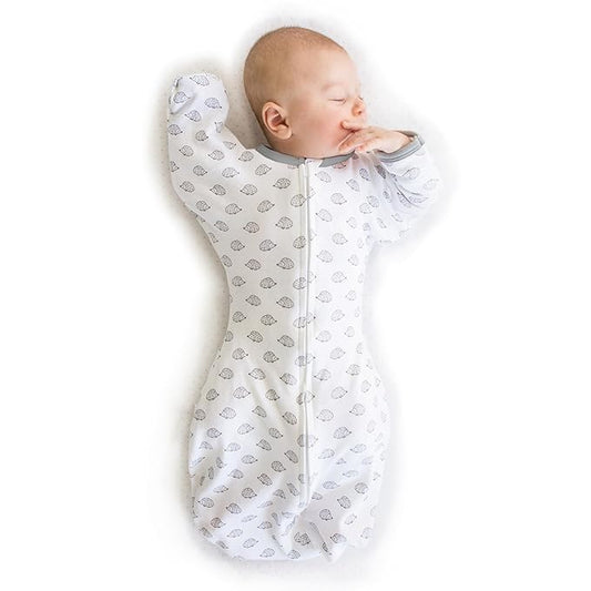 SwaddleDesigns Transitional Swaddle Sack, Arms Up Half-Length Sleeves & Mitten Cuffs, Swaddle for Newborn Transition to Baby Sleep Sack Wearable Blanket, Large, 6-9 Month, 21-24 lb, Tiny Hedgehogs