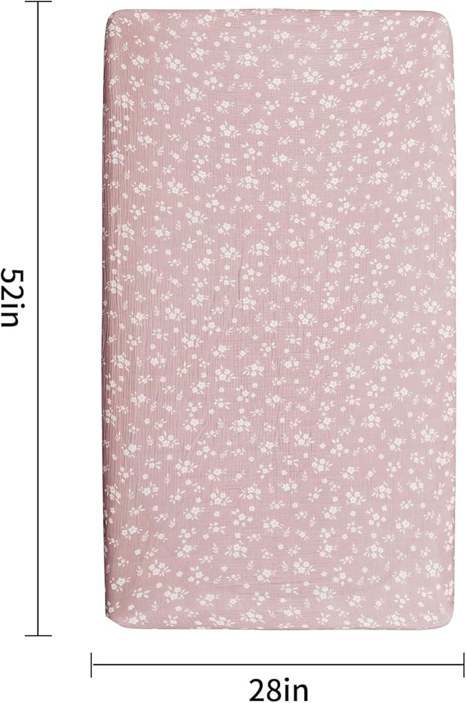 Muslin Crib Sheets–100% Organic Cotton Baby Sheets for Boys & Girls,2 Pack Muslin Mini Crib Sheets for Toddler Mattress,Breathable Crib Mattress Sheets 28''x52''(Flower)