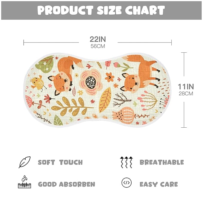 Kigai Fox and The Flower Muslin Baby Burp Cloths, Large Absorbent Cotton Muslin Burp Cloths Set of 1, Washcloths, Face Towel, Bibs for Newborn Boys Girls, 11 x22 Inch