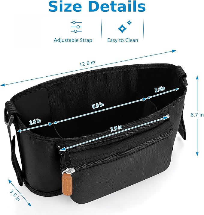 Accmor Universal Stroller Organizer with Detachable Phone Bag, Stroller Bag Caddy Organizer Stroller Accessories for Uppababy, Baby Jogger, Nuna, Doona, Britax Strollers