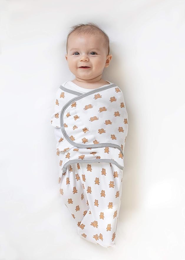 Amazing Baby Swaddle Blanket with Adjustable Wrap, Set of 2, Tiny Bear and Trees, Butterum and Sterling, Small