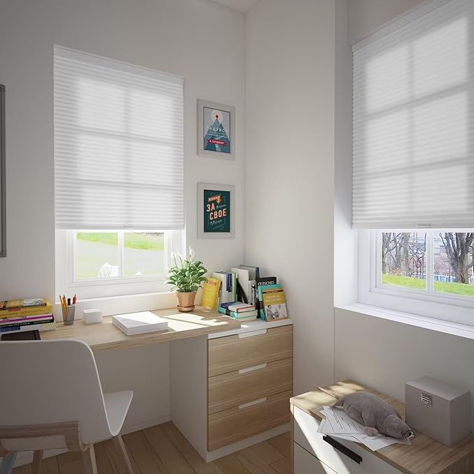 Changshade Cellular Shades Window Blinds Cordless Light Filtering, Honeycomb 1.5'' Cell Pleated Pull Down for Windows Doors, Living Room, Bedroom, Bathroom, Shade Size 72" W x 72" H, White