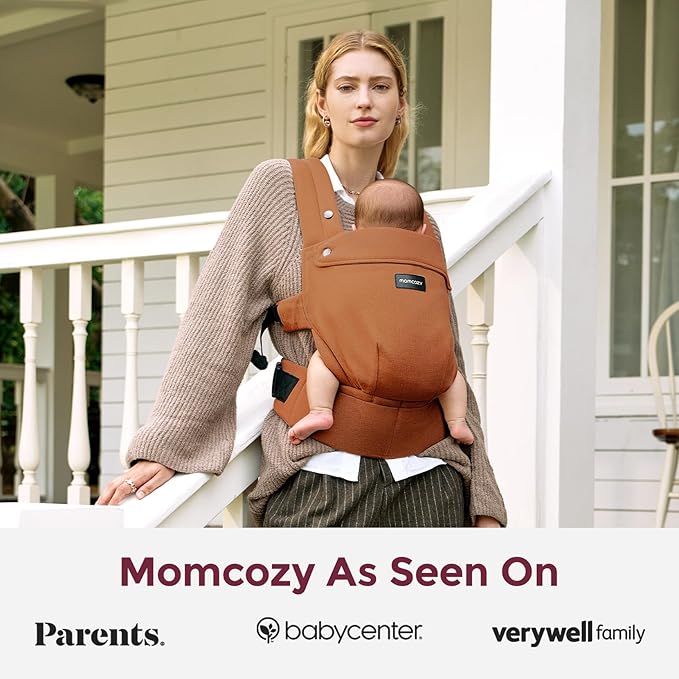 Momcozy Baby Carrier with Natural Cotton Linen, Built to Last, Ergonomic Design, 7-45lbs for Infant and Toddler, Lightweight and Comfortable, Hands-Free for Moms&Dads, Sepia
