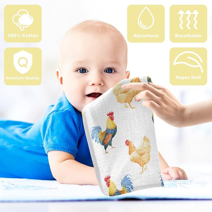 Vvfelixl Cotton Baby Muslin Washcloths Soft Baby Face Towel for Newborn Infants, 11.8 X 11.8 Inch, 3 Pack White
