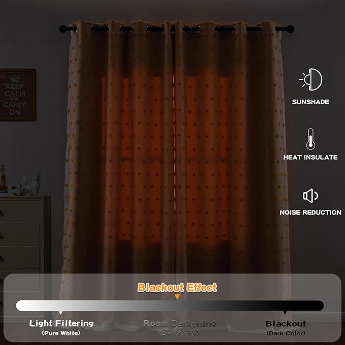 MYSKY HOME Yellow Pom Pom Sheer and Curtains for Bedroom 72 Inches Long Nursery Curtains for Kids Room 2 Layered Blackout Closet Door Drapes Grommet Room Darkening Window Panels 52 x 72 in, 2 Panels