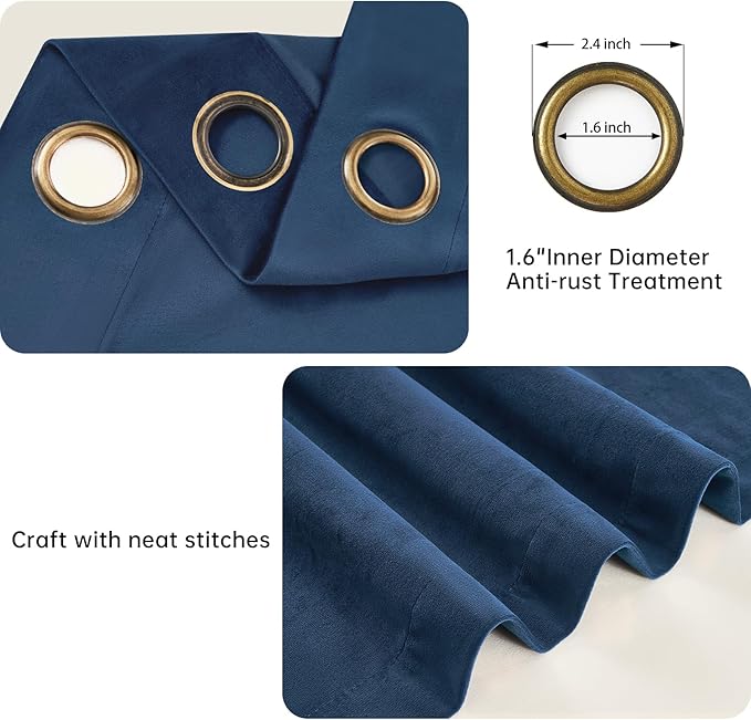 Topfinel Navy Blue 96 Inches Long Velvet Room Darkening Curtains,Noise Reducing Black Out Boho Thermal Insulated Light Blocking Privacy Warm Modern Curtains for Winter, 2 Panels