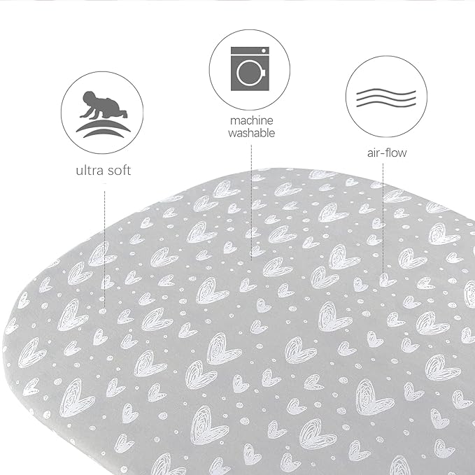 Bassinet Sheets Fit for Fodoss, Graco Travel Lite, Cloud Baby, RICUTON, Yacul and Simmons Kids Bassinet(not for Twins), 2 Pack, 100% Cotton Fitted Sheets, Breathable and Heavenly Soft, Grey Print