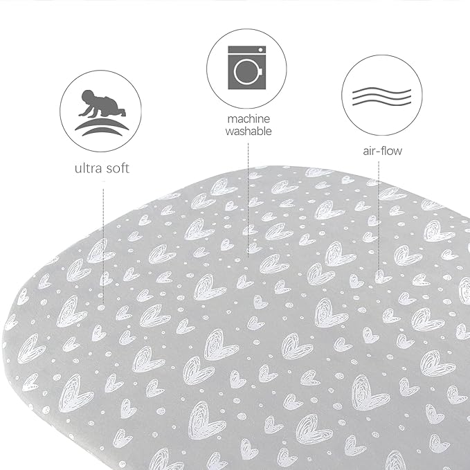 Bassinet Fitted Sheets for UPPAbaby Bassinet, 100% Jersey Knit Cotton Sheets, Breathable and Heavenly Soft, Grey and White Print for Baby