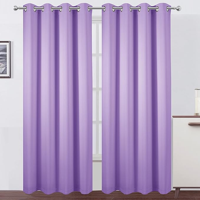 LEMOMO 100% Blackout Curtains 52 x 95 Inch/Lavender Curtains 2 Panels with Black Lining Room Darkening Thermal Insulated Bedroom Curtains