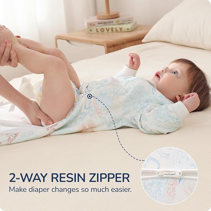 Baby Sleep Sack 12–18 Months, Cotton Sleep Sack with Detachable Long Sleeves, 1.0 TOG Wearable Blanket for Cooler Nights, 2-Way Zipper Toddler Sleeping Sack with Temperature Strip, ELK