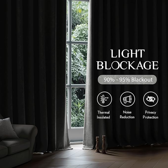 Beauoop Grey Floral Jacquard Blackout Curtains 63 Inches Long 2 Panels for Living Room Bedroom Chenille Flower Room Darkening Thermal Insulated Soundproof Grommet Window Drapes, 52x63 Set of 2