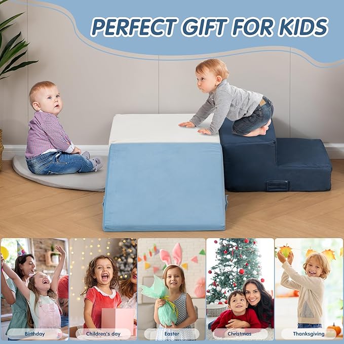 Large 4 Pcs Climbing Toys for Toddlers 1-3 Inside, Oderless & Skin-Friendly Toddler Climbing Toys Indoor, Foam Climbing Blocks for Toddlers with Velcro to Keep Them Together Ideal Gift