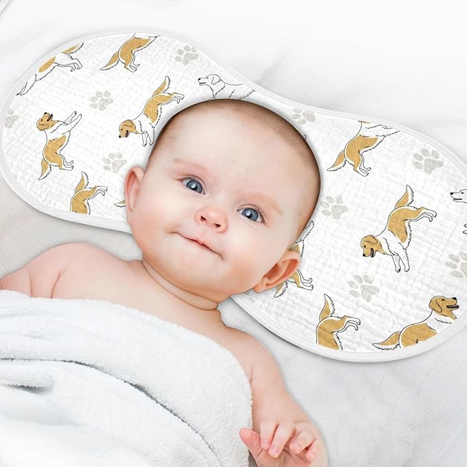 Qinllo 2 Pack Muslin Burp Cloths Golden Dogs Paw Prints White Cotton Baby Burp Cloths Ultra Absorbent Soft Thick Burping Cloth for Baby Boys Girls 22x11 Inch