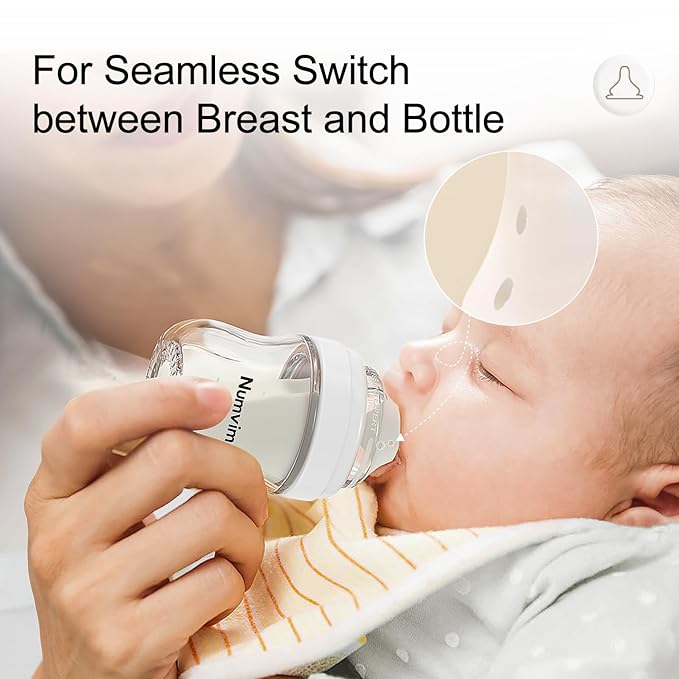 Numvim Natural Glass Baby Bottles Gentle & Extra Slow Flow, Newborn Breastfeeding Bottle with Anti Colic Nipple for 0 Months Babies, 3 Packs (Brown (3 Ounce), 1 Count (Pack of 3))