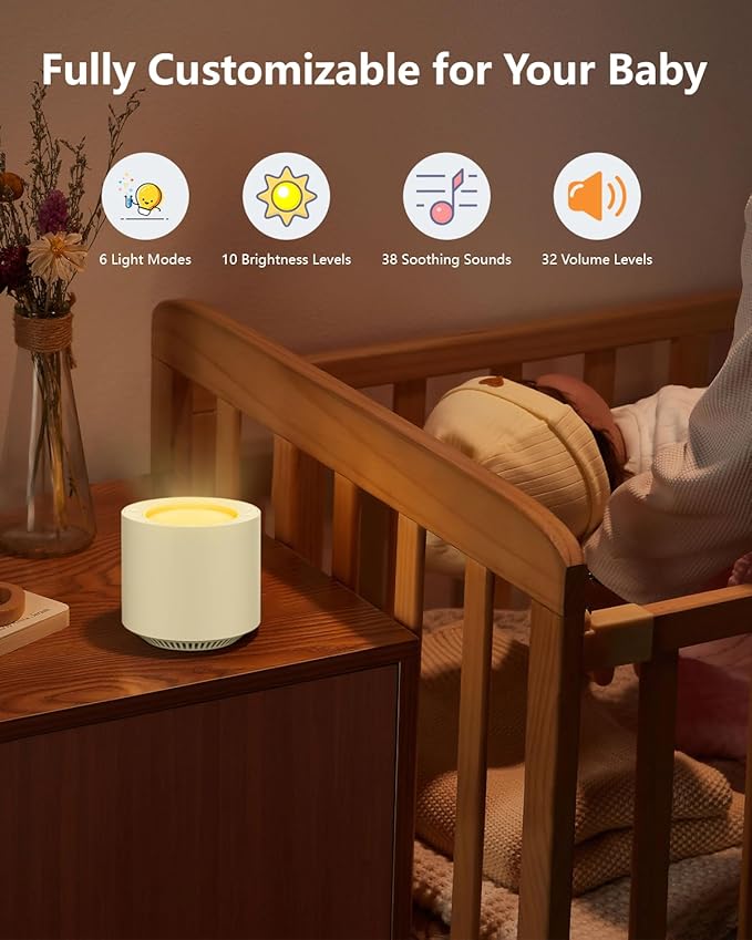 White Noise Machine: Red Light Therapy Sleep Sound Machine with 38 Soothing Sounds & Calming Womb Soother Shusher, Memory Function, Dimmable Nursery Night Light with Timer for Baby Adult Gift