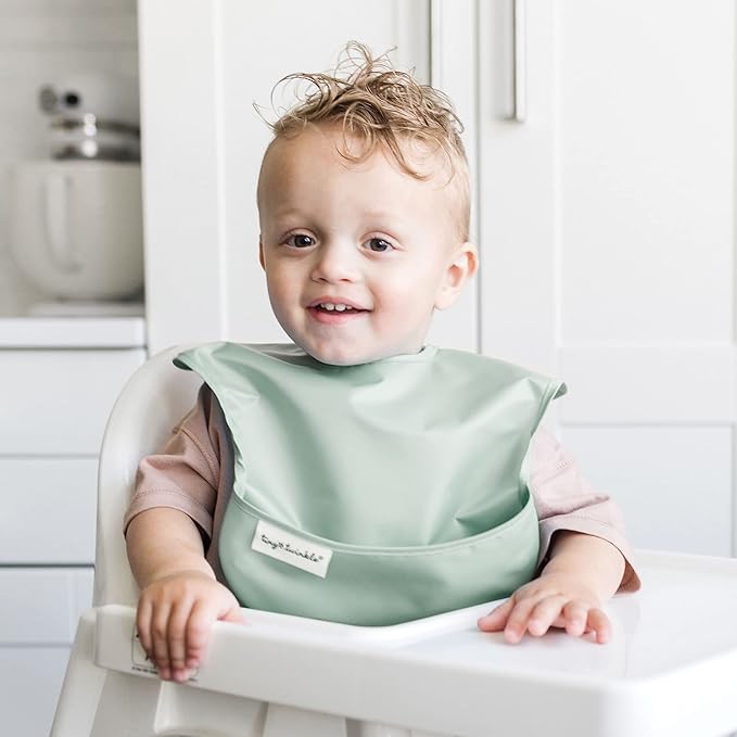 Tiny Twinkle Mess-Proof Baby Bibs for Eating | Waterproof, Wipeable Toddler Bibs with Catch-All Pocket | Feeding Bibs for Girls & Boys(3 Pack,Cowboy)