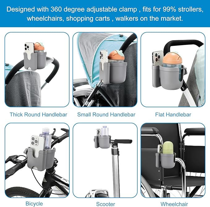 Accmor 2-in-1 Walker Cup Holder with Phone Holder, Wheelchair Cup Holder, Rollator Cup Holder, Cup Phone Holder for Walker, Wheelchair, Rollator, Mobility Scooter
