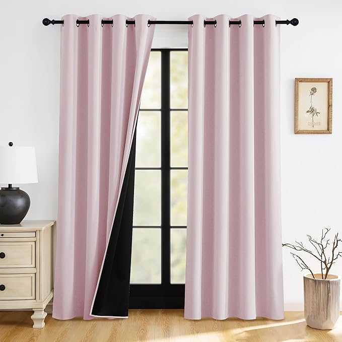 RYB HOME Pink Blackout Curtains for Girls Bedroom, 2 Panels 100% Blackout Thermal Insulated Noise Reducing Window Drapes for Kids Baby Room, 52 inches Wide by 84 inches Long, Baby Pink