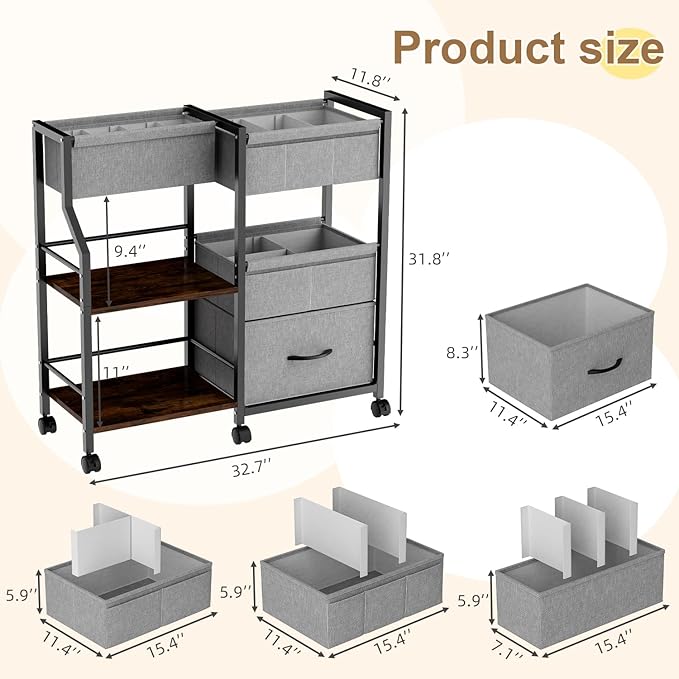 Baby Diaper Caddy Organizer and Storage, 3 Tier Rolling Cart with Dividers and Drawers, Mobile Utility Cart with Wheels for Nursery, Bedroom, Baby Newborn Essentials Storage Cart, Black