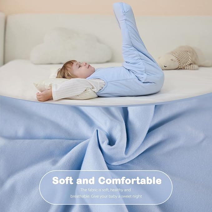 Mosebears Unisex Rayon Made from Bamboo Sleep Sack with 2-Way Zipper,2.5 Tog Baby Winter Sleep Sack(Fog Blue,0-6 Months)