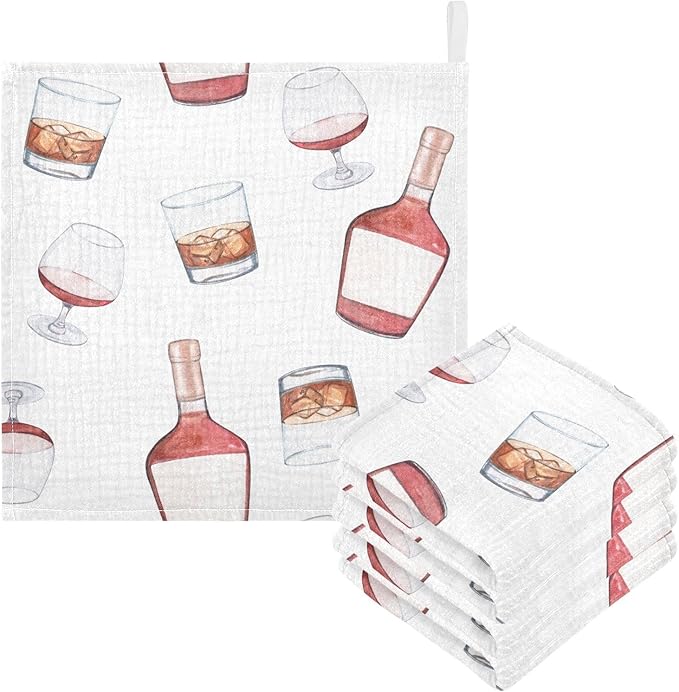 vvfelixl Whiskey Bottles Glasses Baby Burp Cloths Baby Muslin Washcloths for Boys Girls Cotton Baby Face Towel for Newborn Infants Soft and Absorbent 11.8 X 11.8 in, 5 Pack