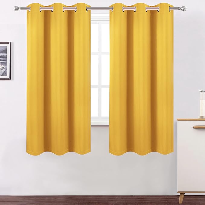 LEMOMO Yellow Thermal Blackout Curtains/40 x 72 Inch/Set of 2 Panels Room Darkening Curtains for Bedroom and Living Room