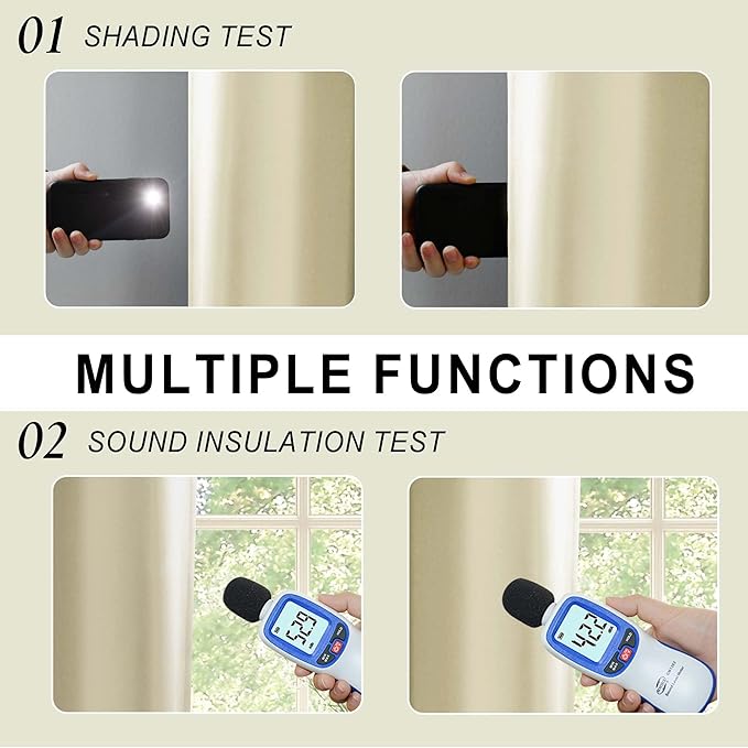 XWZO 100% Blackout Curtains 54 Inches Long with Tiebacks- Privacy Protection & Noise Blocking Window Draperies Grommet Top with Black Liner for Bedroom/Living Room, Beige, W42 x L54, Set of 2