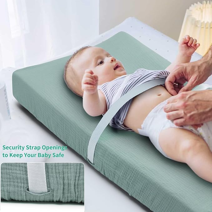 PET REJOIR Muslin Changing Pad Cover for Baby Girls Boys-2 Pack 17"x 33" Cotton Soft Breathable Diaper Changing Pad Cover-Cozy Changing Pad Sheets-Neutral Boho Sage Green & Beige