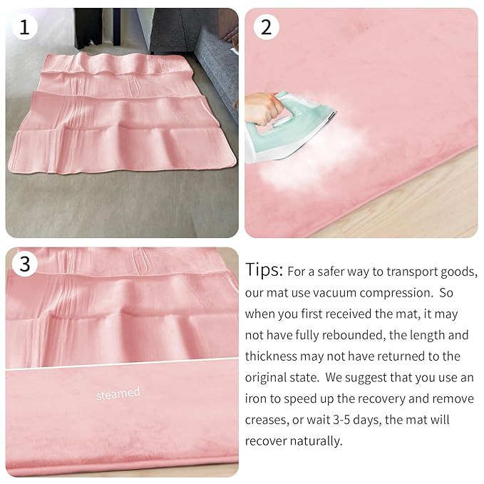 Baby Play Mat for Floor,1.3" Thick Elasti-Foam 50"×50" Playpen Mat for Tummy Time,Water Repellent Soft Coral Velvet for Toddler,Infant,Kids,Non-Slip Backing Safe for Crawling(Pink)