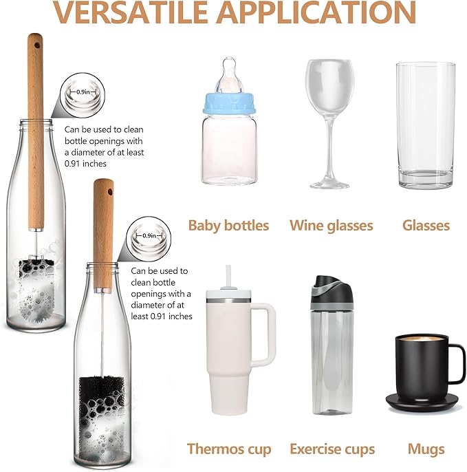 Mektler Baby Bottle Cleaner Brush Set Long Handle Silicone and Sponge Cleaning Brush for Beer Bottles, Cups, Wine Glasses, Coffee Mugs, Tumblers, Thermos,Replaceble Brush Head (4-Pack)